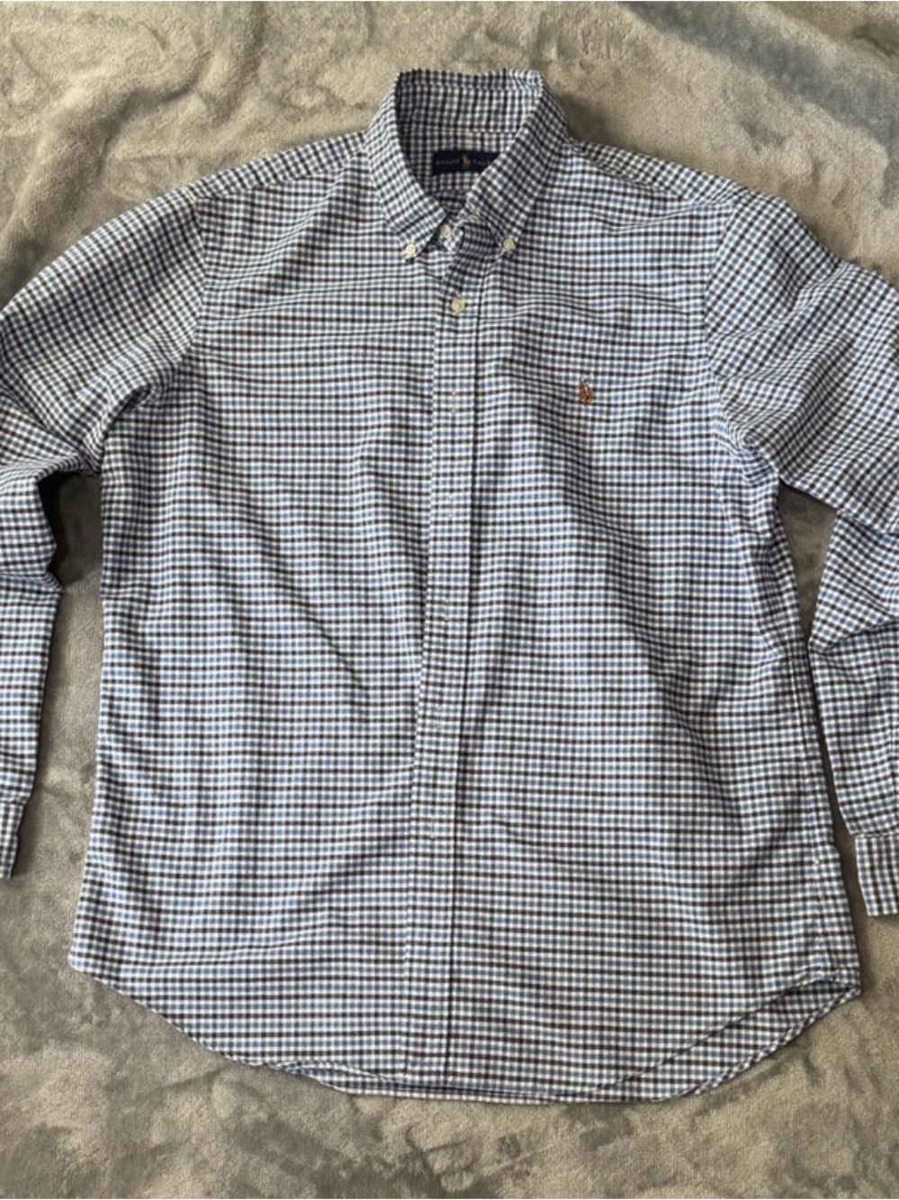 Ralph Lauren Men's Blue and White Gingham Button-Down Shirt